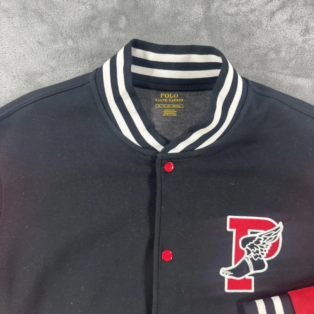 Polo Ralph Lauren Jacket Mens XL Black Red Fleece Varsity P Wing Track College